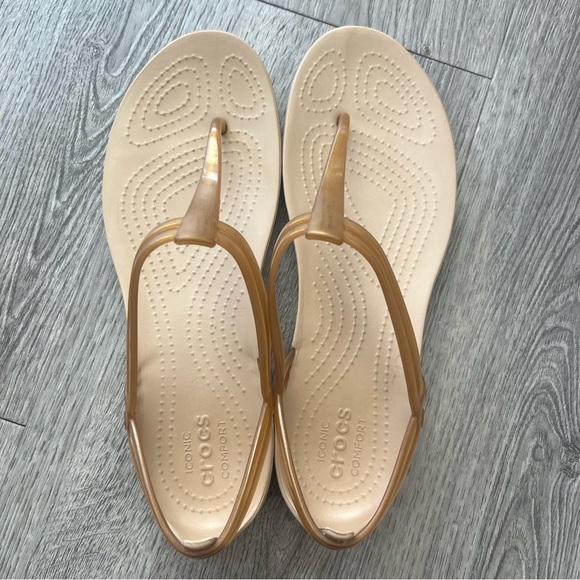 Crocs Isabella T-Strap Thong Iconic Comfort Jelly Sandal Bronze Tan Women W 9 - Picture 3 of 7
